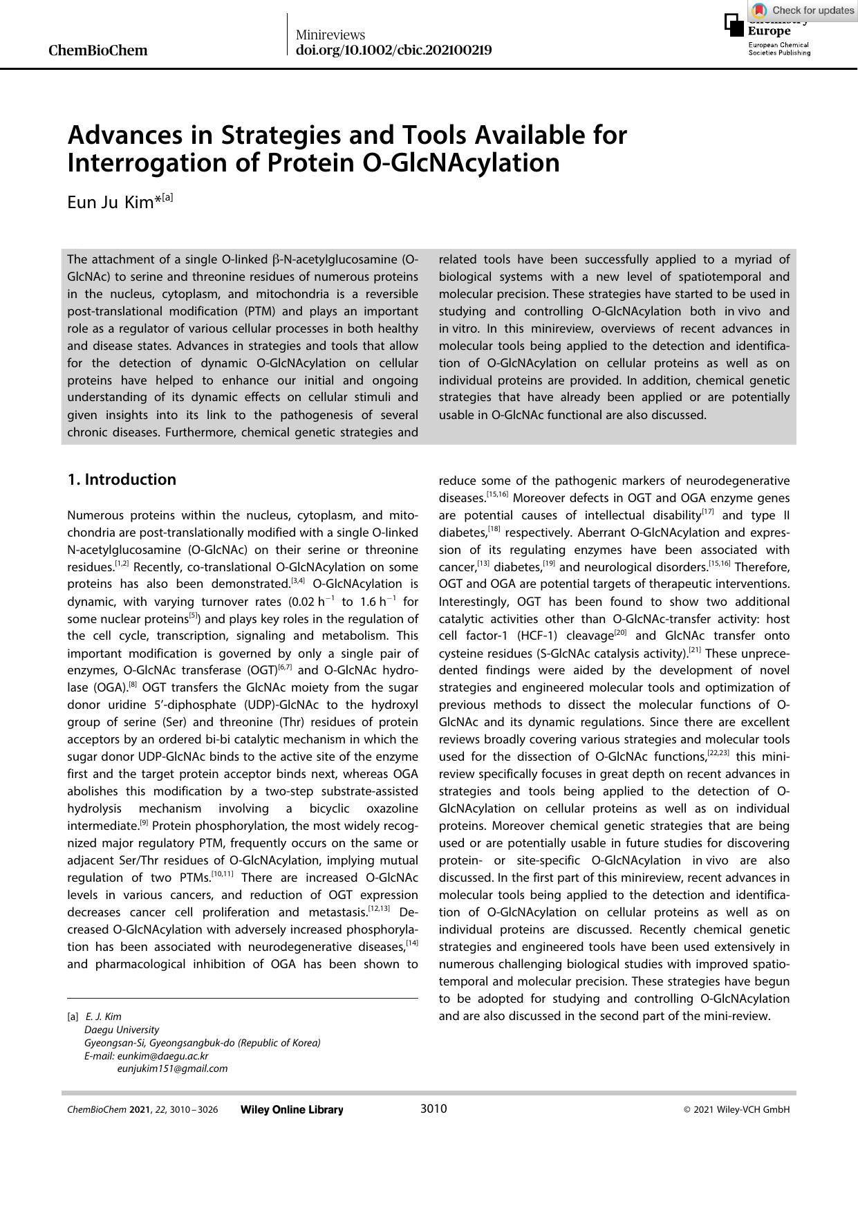 Advances in Strategies and Tools Available for Interrogation of Protein OâGlcNAcylation by Unknown