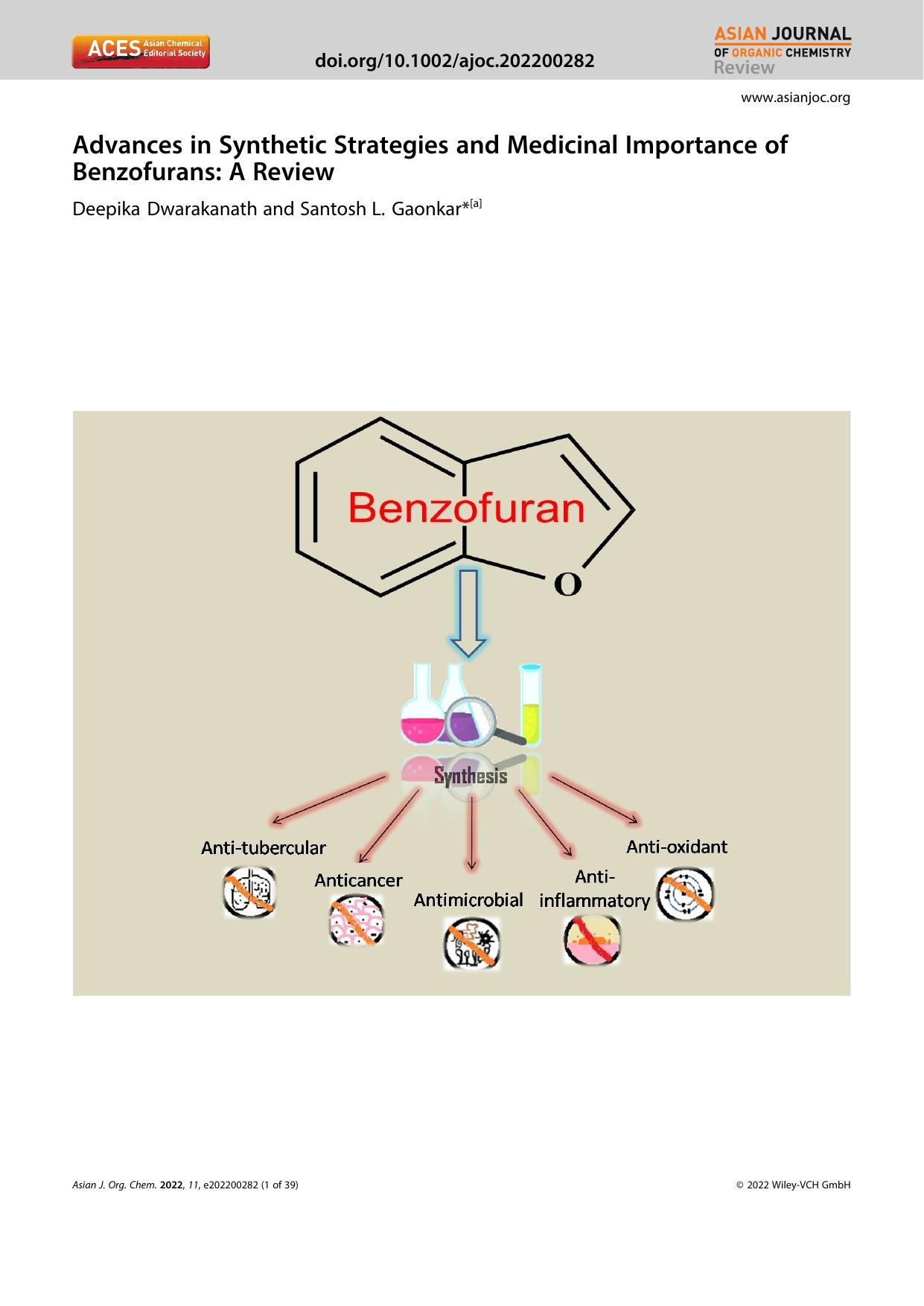 Advances in Synthetic Strategies and Medicinal Importance of Benzofurans: A Review by Unknown