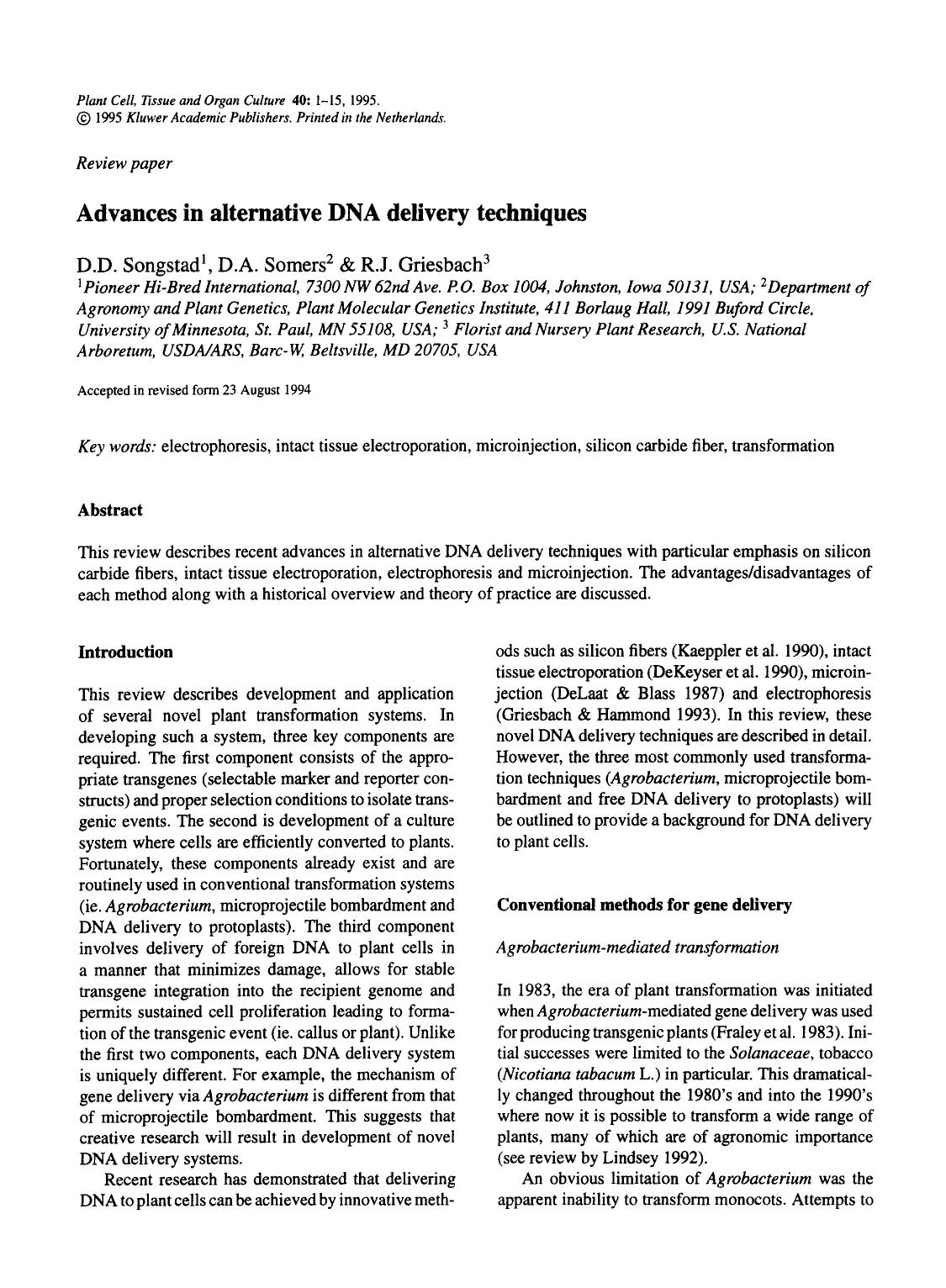 Advances in alternative DNA delivery techniques by Unknown