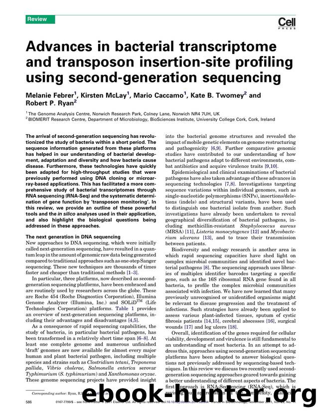 Advances in bacterial transcriptome and transposon insertion-site profiling using second-generation sequencing by Melanie Febrer & Kirsten McLay & Mario Caccamo & Kate B. Twomey & Robert P. Ryan