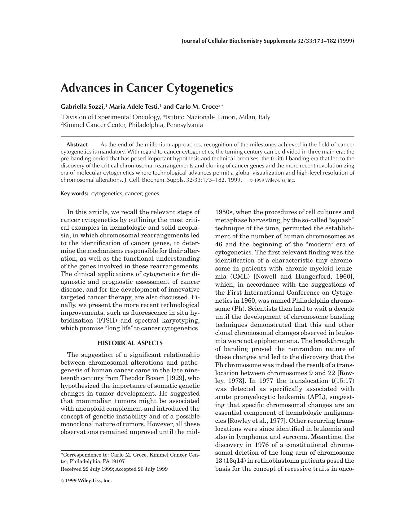 Advances in cancer cytogenetics by Unknown