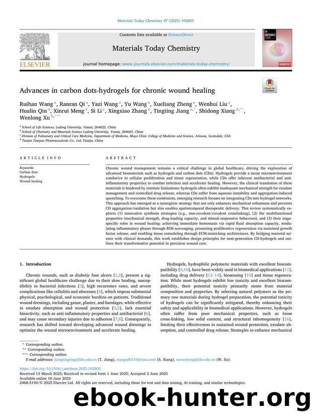 Advances in carbon dots-hydrogels for chronic wound healing by unknow