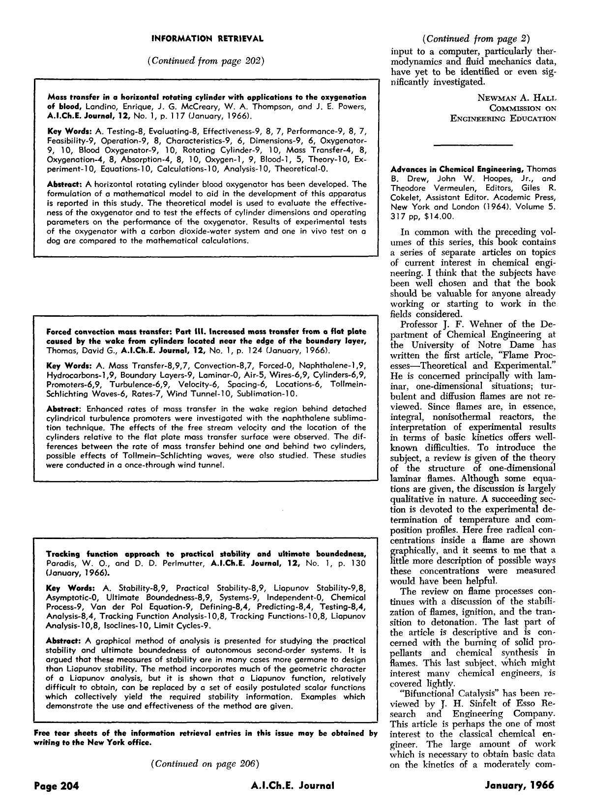 Advances in chemical engineering, Thomas B. Drew, John W. Hoopes, Jr., and Theodore Vermeulen, Editors, Giles R. Cokelet, Assistant Editor. Academic Press, New York and London (196 by Unknown