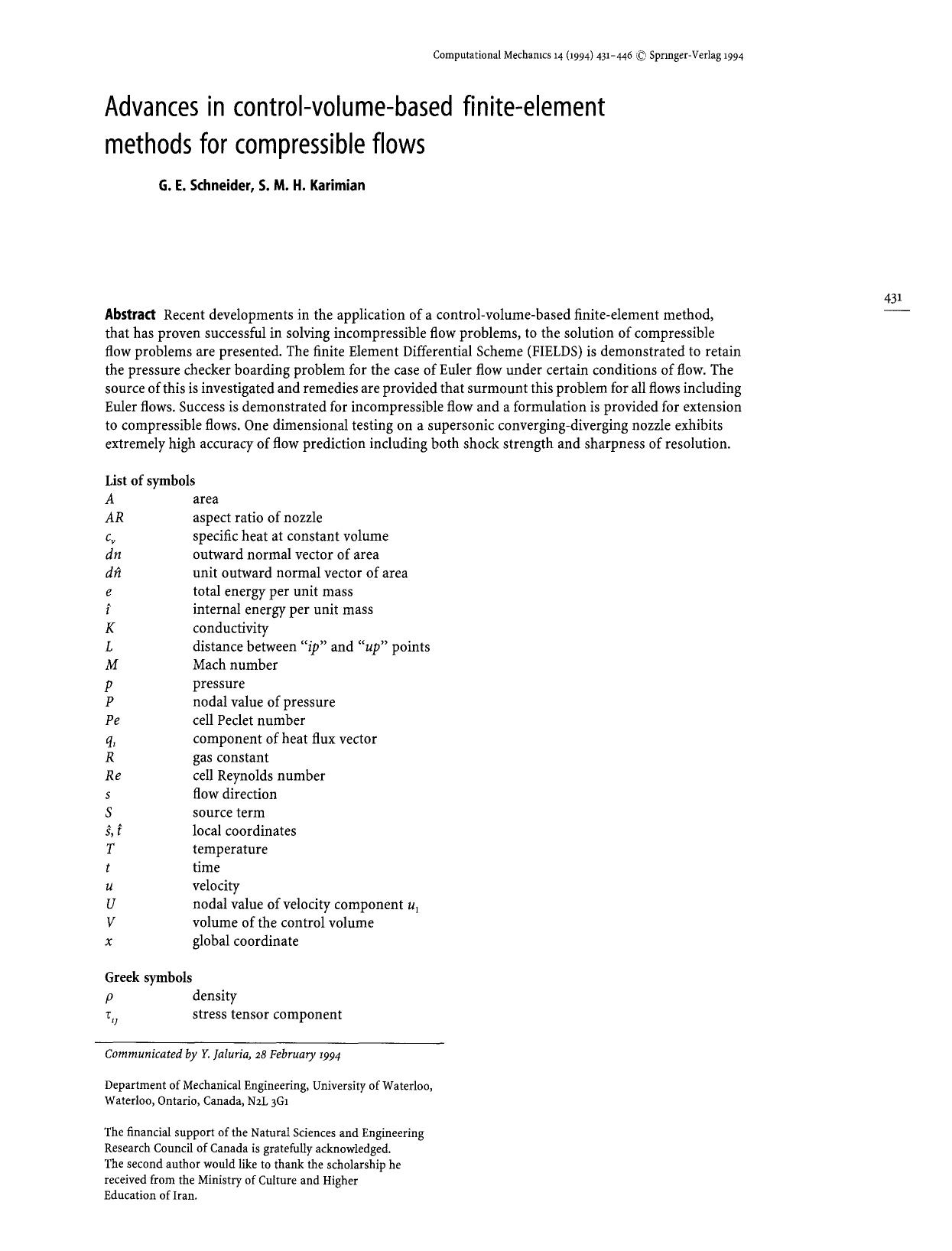 Advances in control-volume-based finite-element methods for compressible flows by Unknown