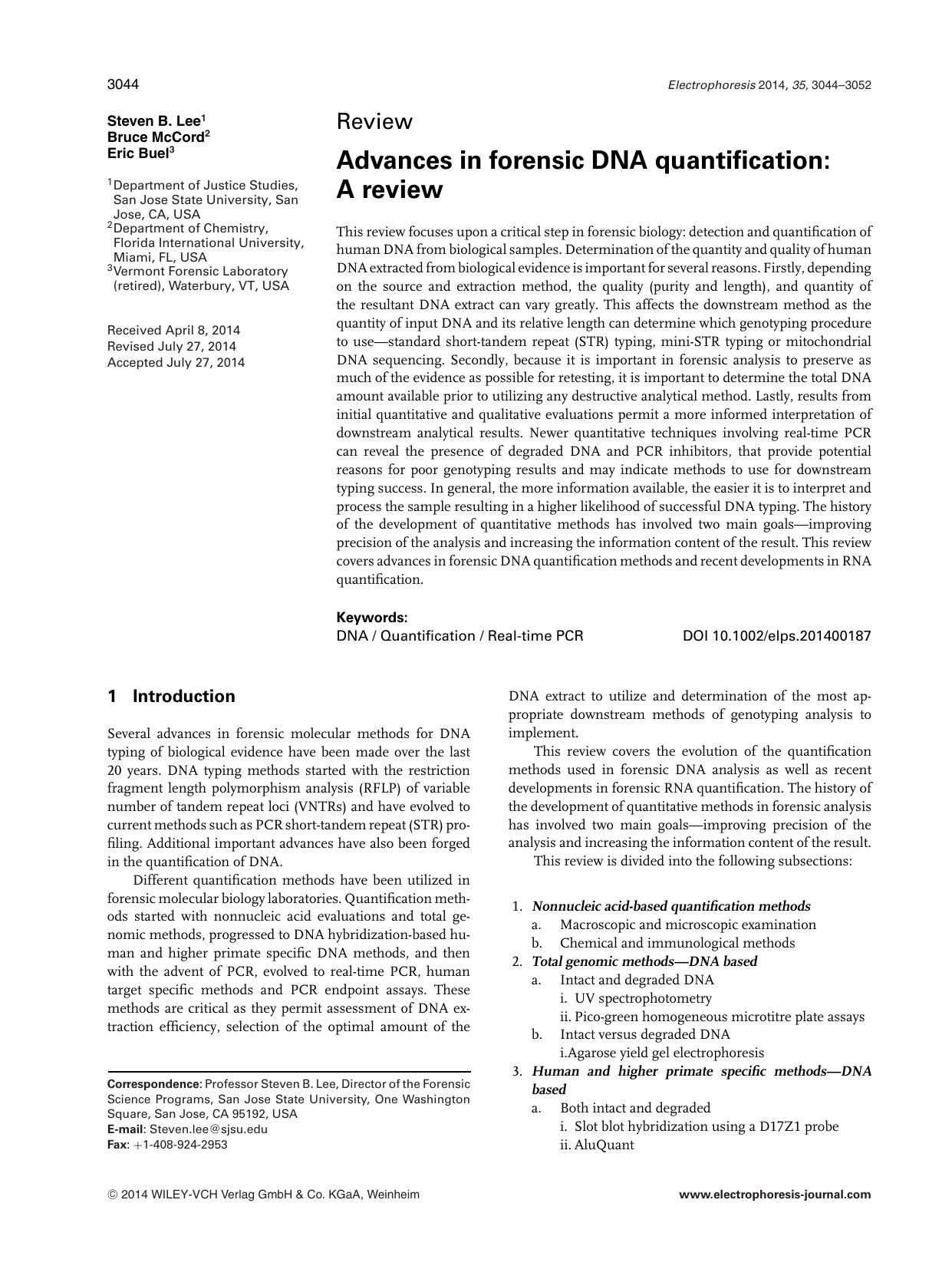 Advances in forensic <fc>DNA<fc> quantification: A review by Unknown