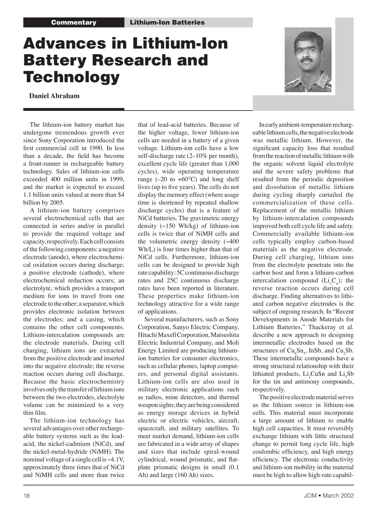 Advances in lithium-ion battery research and technology by Unknown