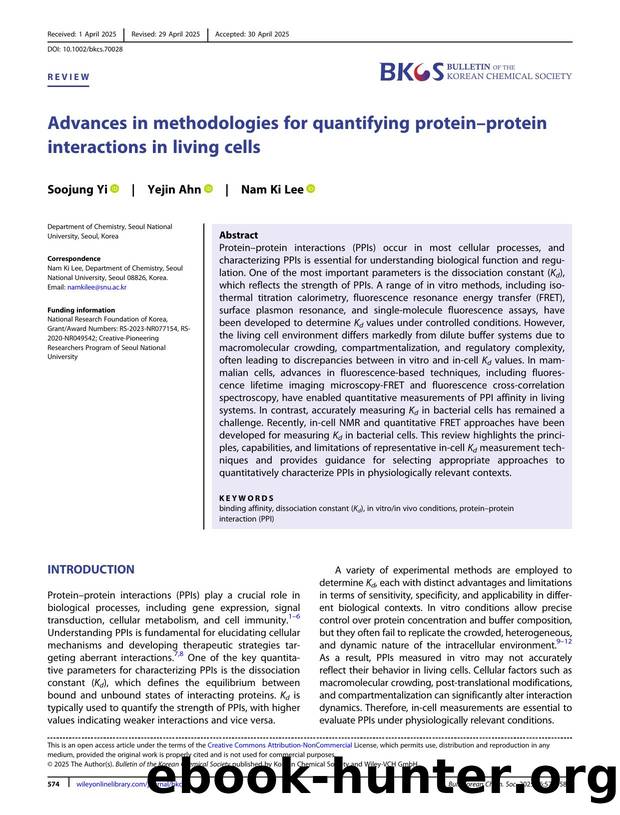 Advances in methodologies for quantifying proteinâprotein interactions in living cells by Unknown
