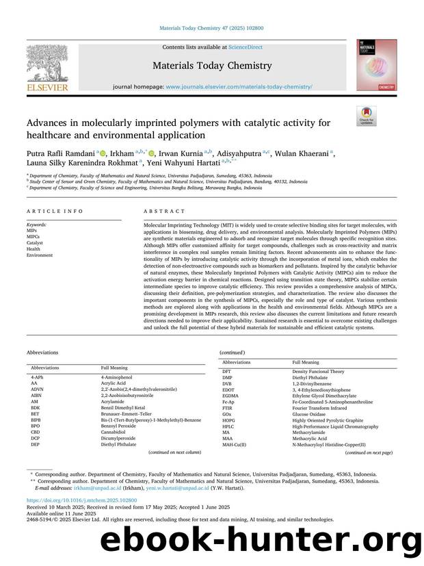 Advances in molecularly imprinted polymers with catalytic activity for healthcare and environmental application by unknow