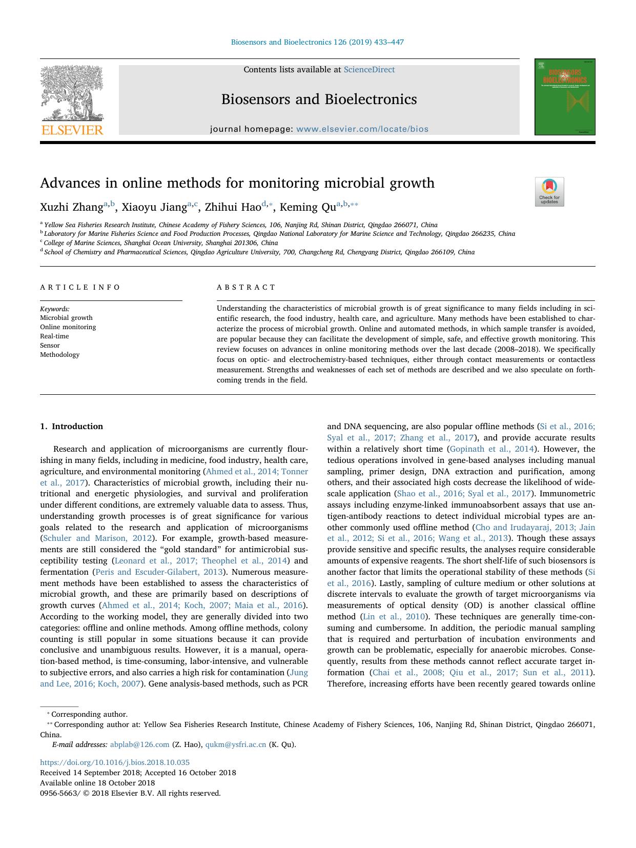 Advances in online methods for monitoring microbial growth by Xuzhi Zhang & Xiaoyu Jiang & Zhihui Hao & Keming Qu