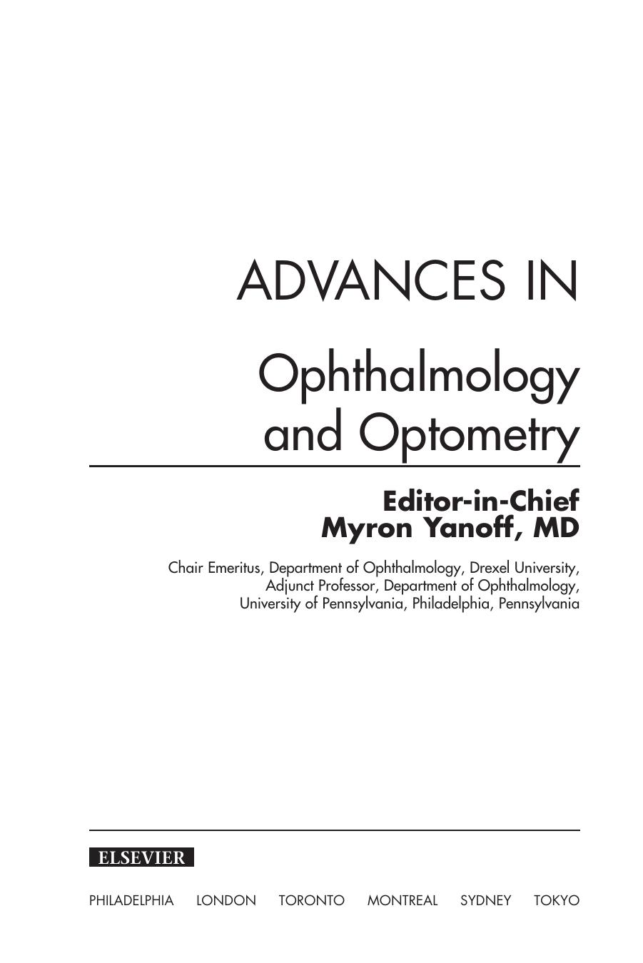 Advances in ophthalmology and optometry by yandoff
