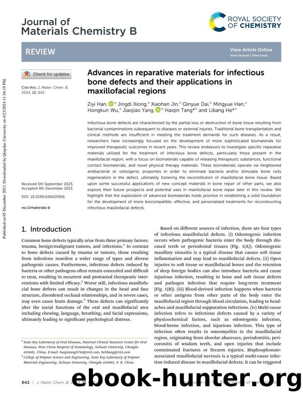 Advances in reparative materials for infectious bone defects and their applications in maxillofacial regions by unknow
