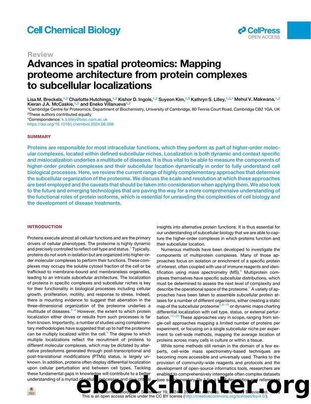 Advances in spatial proteomics: Mapping proteome architecture from protein complexes to subcellular localizations by unknow