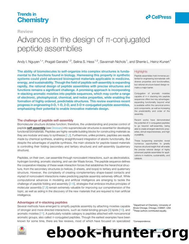 Advances in the design of Ï-conjugated peptide assemblies by Andy I. Nguyen & Pragati Ganatra & Selina S. Hess & Savannah Nichols & Sherrie L. Heinz-Kunert
