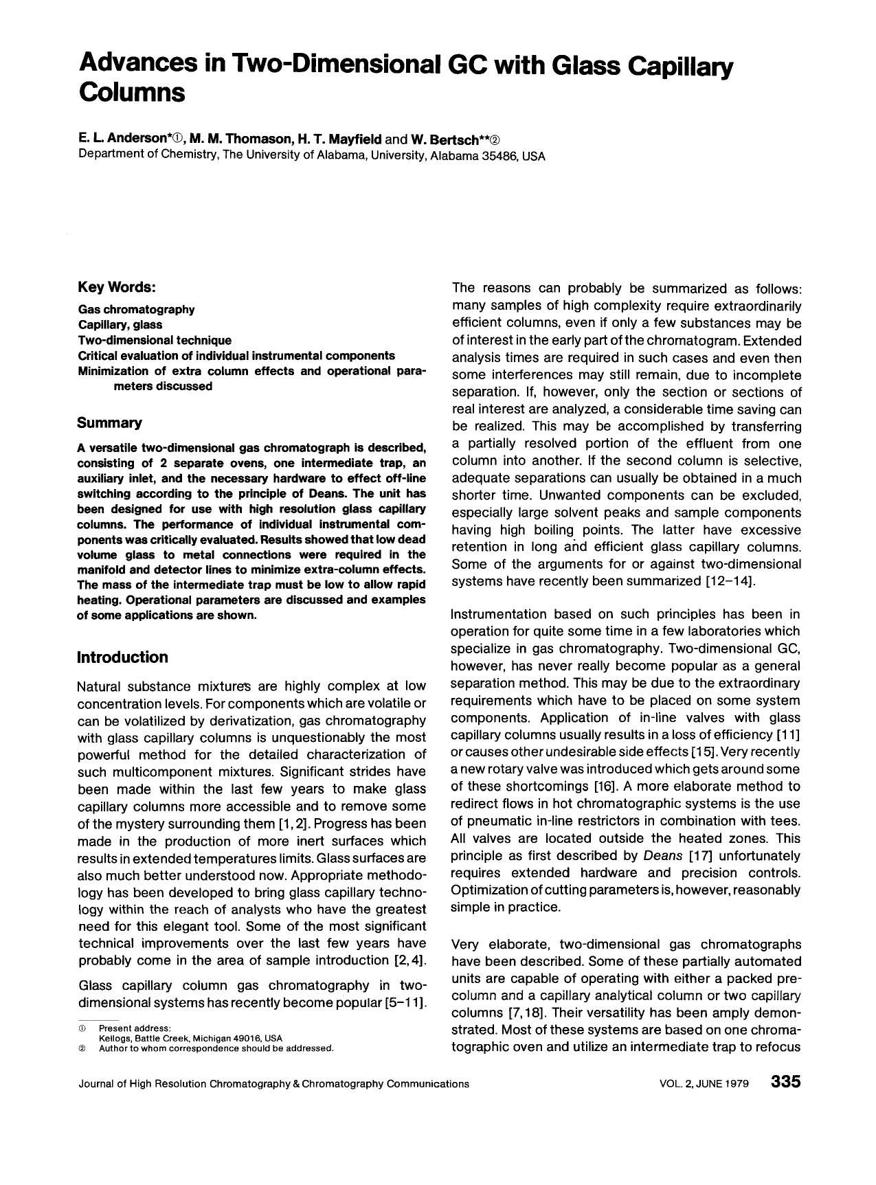 Advances in two-dimensional GC with glass capillary columns by Unknown