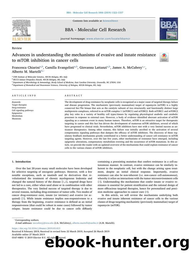 Advances in understanding the mechanisms of evasive and innate resistance to mTOR inhibition in cancer cells by unknow
