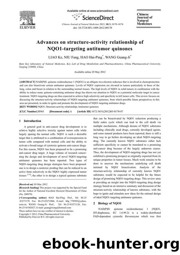 Advances on structure-activity relationship of NQO1-targeting antitumor quinones by Ke LIAO & Fang NIU & Hai-Ping HAO & Guang-Ji WANG