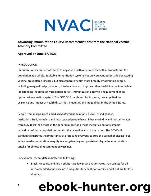 Advancing Immunization Equity: Recommendations from the National Vaccine Advisory Committee by National Vaccine Advisory Committee (NVAC)