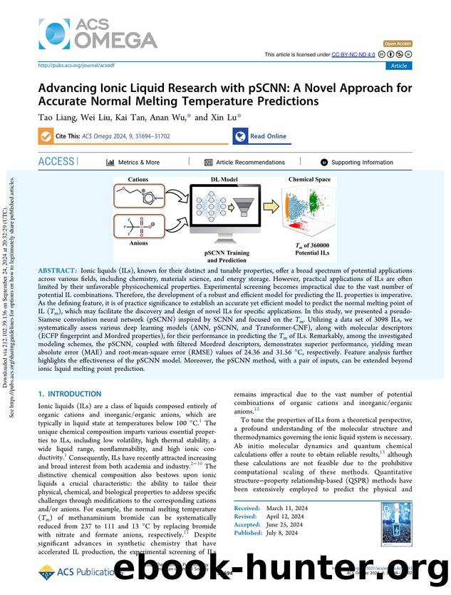 Advancing Ionic Liquid Research with pSCNN: A Novel Approach for Accurate Normal Melting Temperature Predictions by Tao Liang Wei Liu Kai Tan Anan Wu & Xin Lu