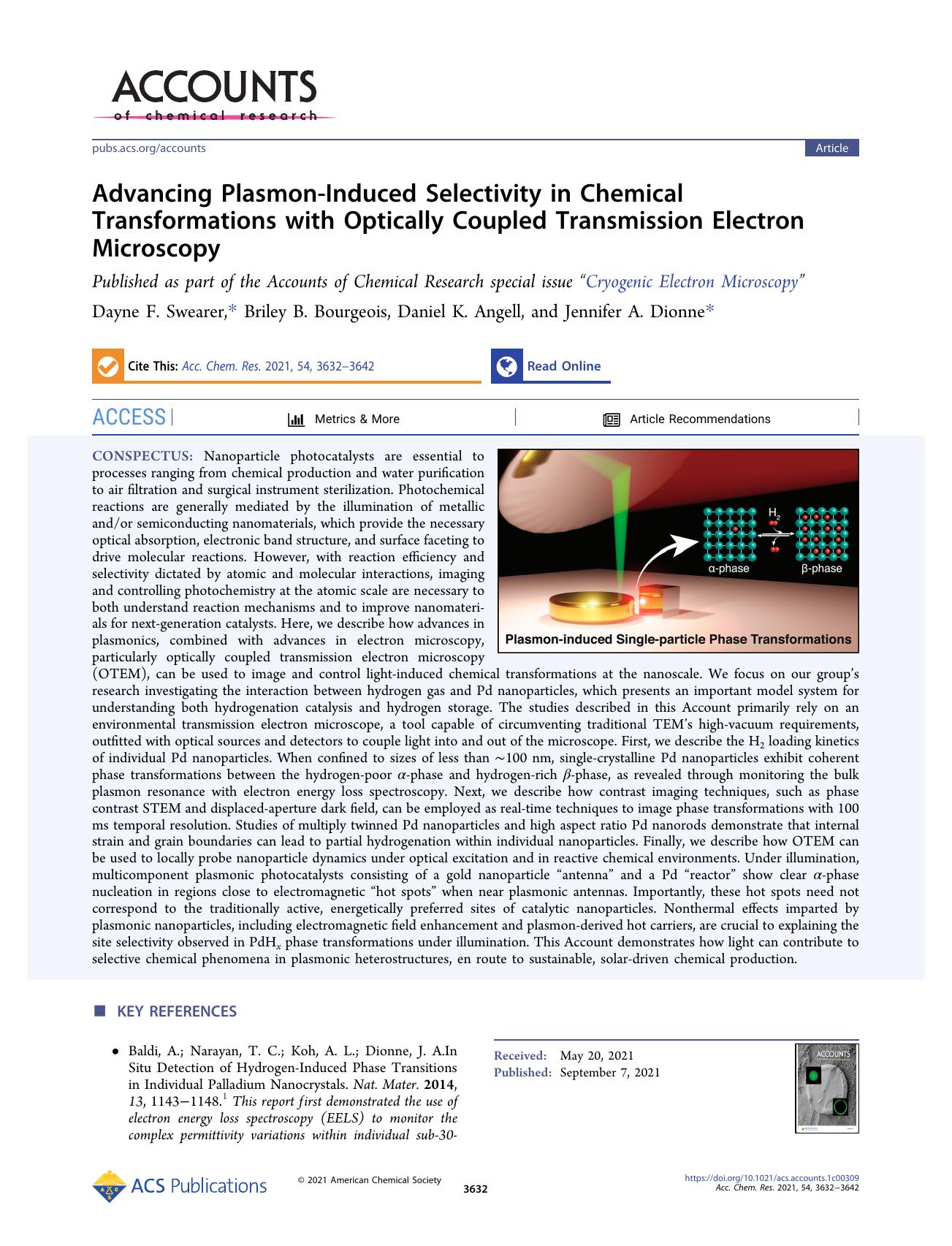 Advancing Plasmon-Induced Selectivity in Chemical Transformations with Optically Coupled Transmission Electron Microscopy by Dayne F. Swearer Briley B. Bourgeois Daniel K. Angell and Jennifer A. Dionne