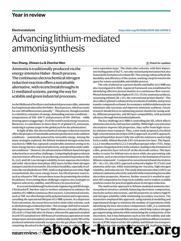 Advancing lithium-mediated ammonia synthesis by Hao Zhang & Zhiwen Lu & Zhenhai Wen