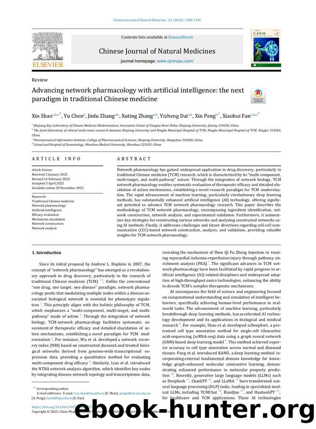 Advancing network pharmacology with artificial intelligence: the next paradigm in traditional Chinese medicine by Xin Shao & Yu Chen & Jinlu Zhang & Xuting Zhang & Yizheng Dai & Xin Peng & Xiaohui Fan