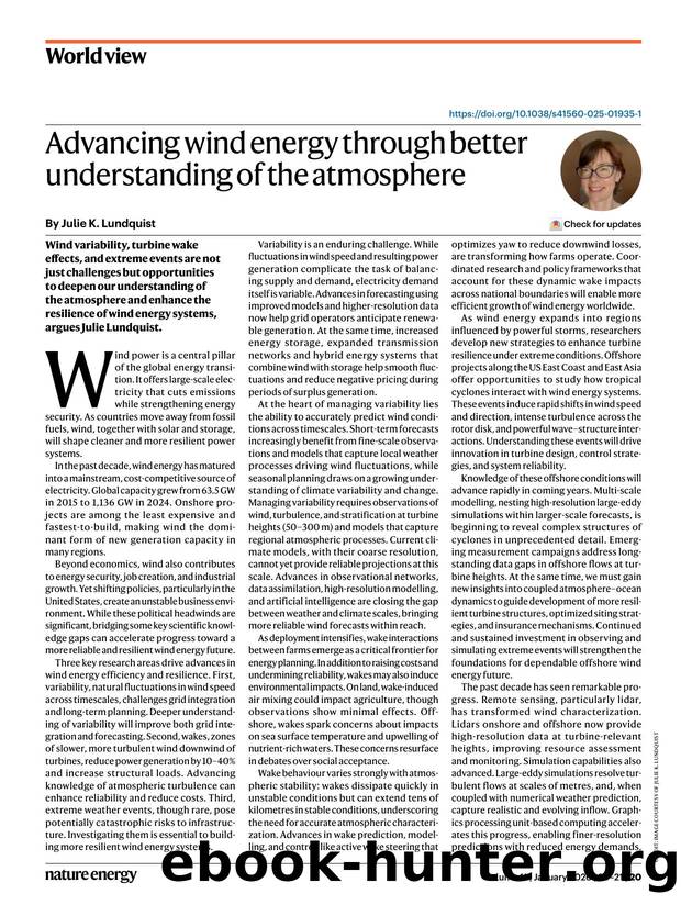 Advancing wind energy through better understanding of the atmosphere by Julie K. Lundquist