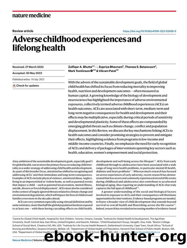 Adverse childhood experiences and lifelong health by Zulfiqar A. Bhutta & Supriya Bhavnani & Theresa S. Betancourt & Mark Tomlinson & Vikram Patel