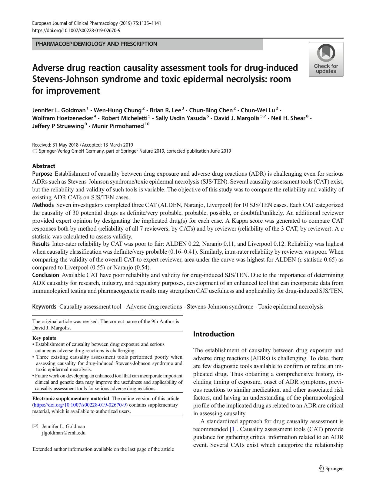 Adverse drug reaction causality assessment tools for drug-induced Stevens-Johnson syndrome and toxic epidermal necrolysis: room for improvement by unknow