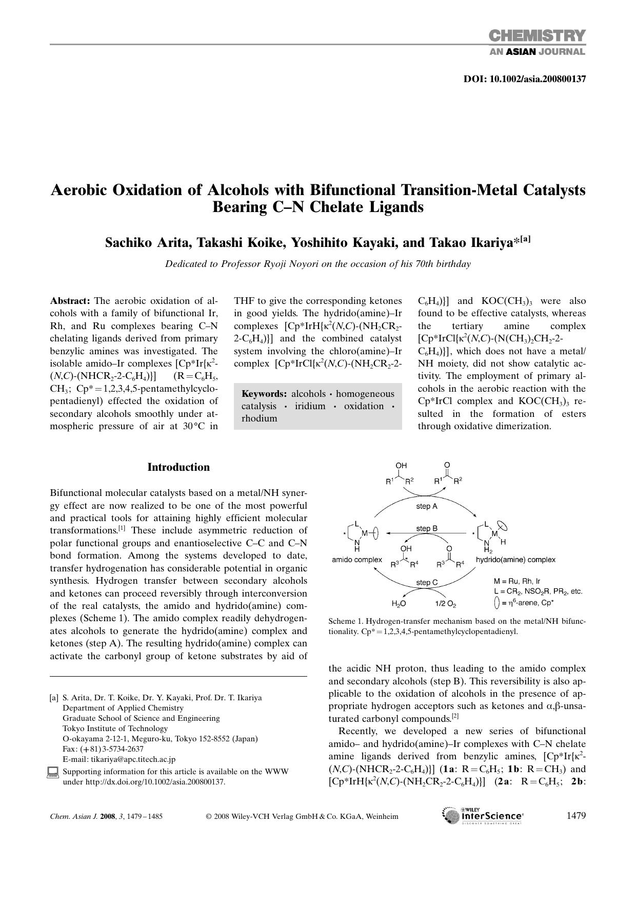 Aerobic Oxidation of Alcohols with Bifunctional Transition-Metal Catalysts Bearing C-N Chelate Ligands by Unknown