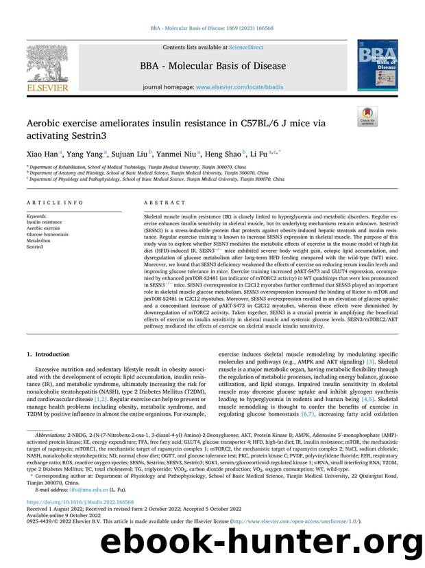 Aerobic exercise ameliorates insulin resistance in C57BL6Â J mice via activating Sestrin3 by Xiao Han & Yang Yang & Sujuan Liu & Yanmei Niu & Heng Shao & Li Fu