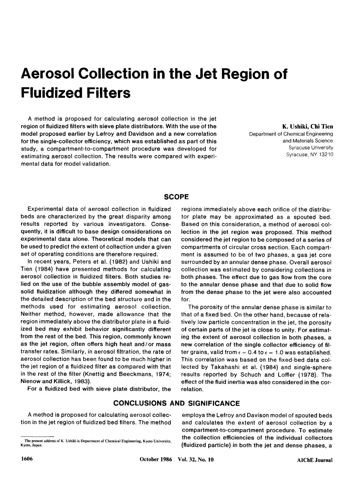 Aerosol collection in the jet region of fluidized filters by Unknown