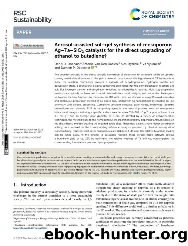 Aerosol-assisted solâgel synthesis of mesoporous AgâTaâSiO2 catalysts for the direct upgrading of ethanol to butadiene by Denis D. Dochain & Antoine Van Den Daelen & Ales Styskalik & Vit Vykoukal & Damien P. Debecker