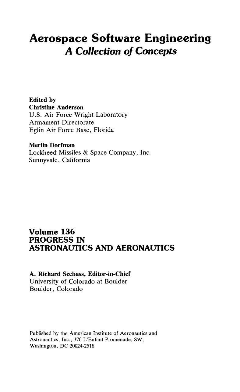 Aerospace Software Engineering - A Collection of Concepts by Anderson Christine; Dorfman Merlin(eds.)
