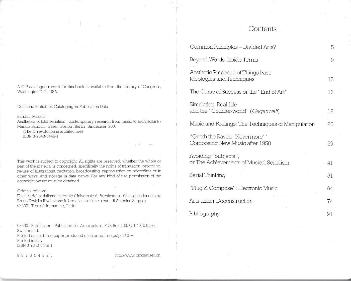 Aesthetics of total serialism: contemporary research from music to architecture by Markus Bandur