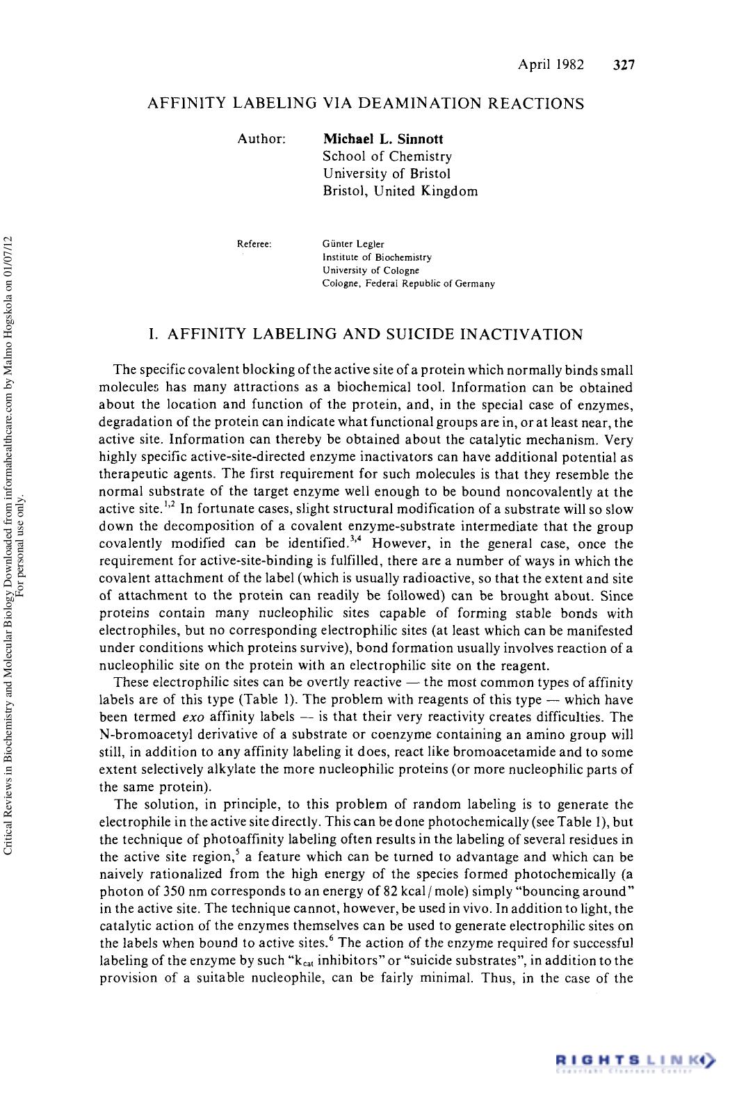 Affinity Labeling Via Deamination Reactions by Michael L. Sinnott
