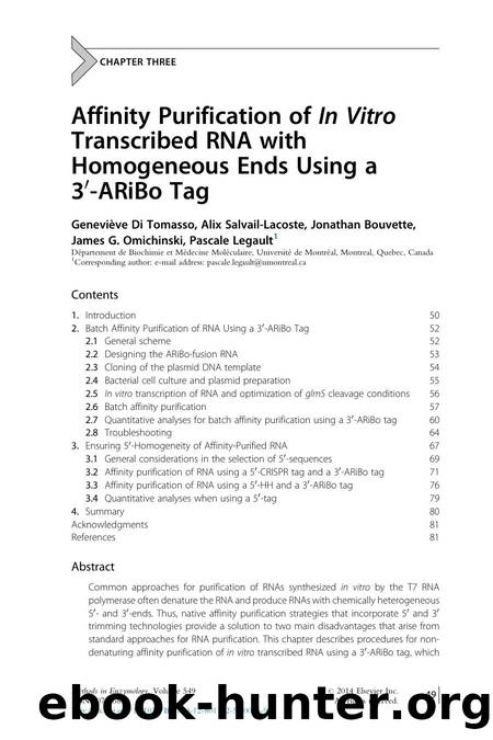 Affinity Purification of In Vitro Transcribed RNA with Homogeneous Ends Using a 30-ARiBo Tag by unknow