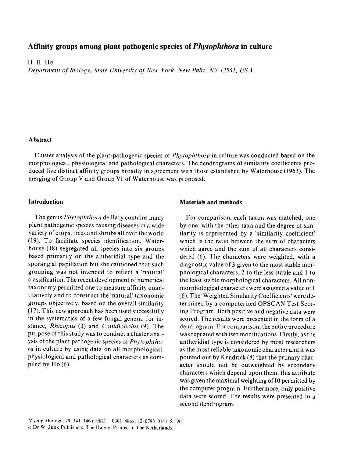 Affinity groups among plant pathogenic species of phytophthora in culture by Unknown