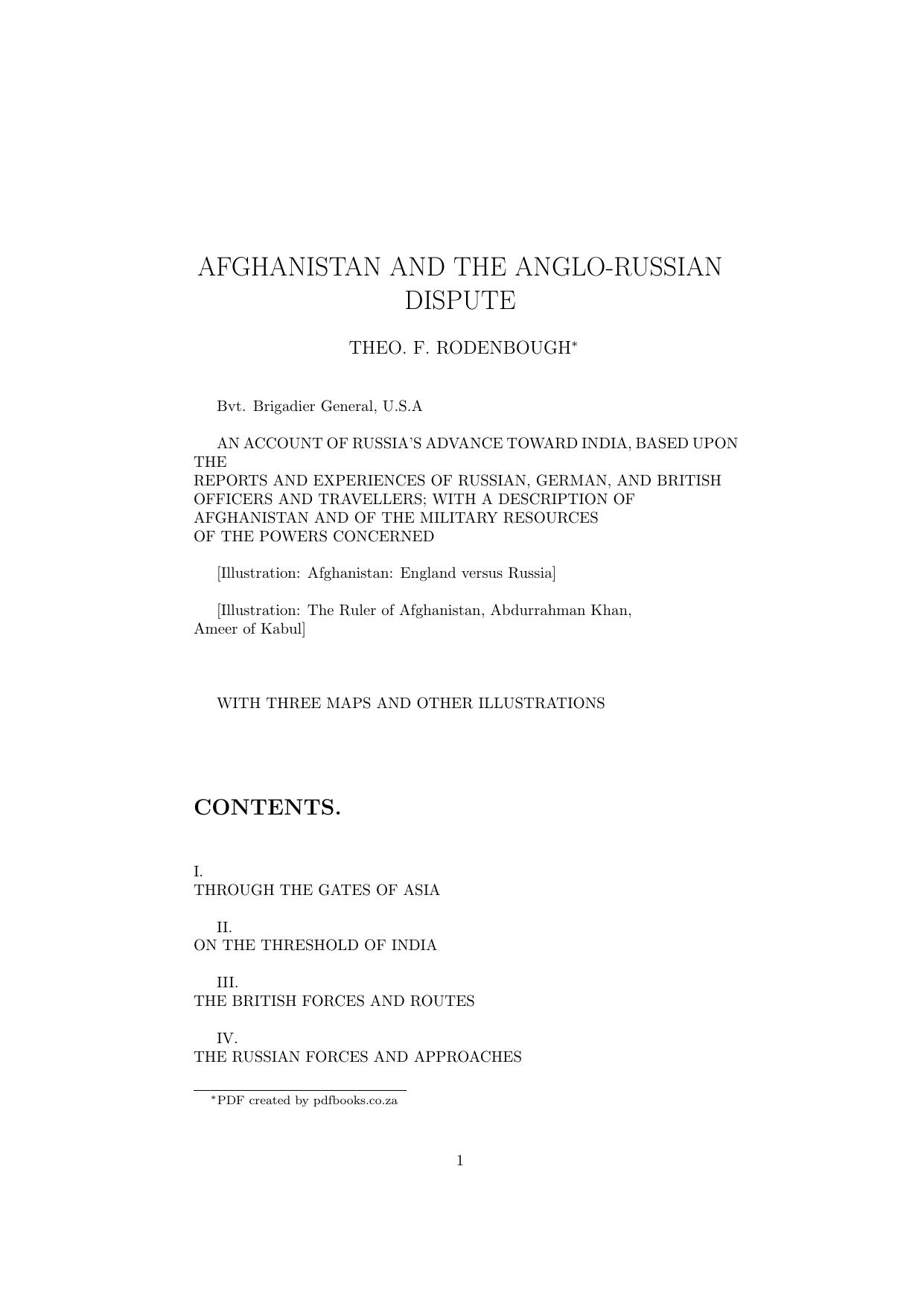 Afghanistan and the Anglo-Russian dispute; an account of Russia's advance toward India by Theophilus F Rodenbough