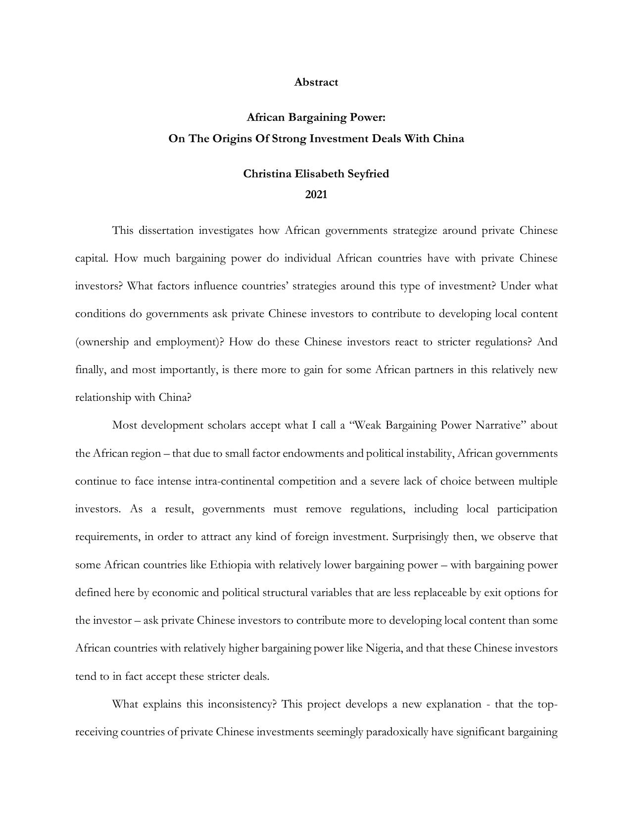 African Bargaining Power: On the Origins of Strong Investment Deals with China by Christina Elisabeth Seyfried