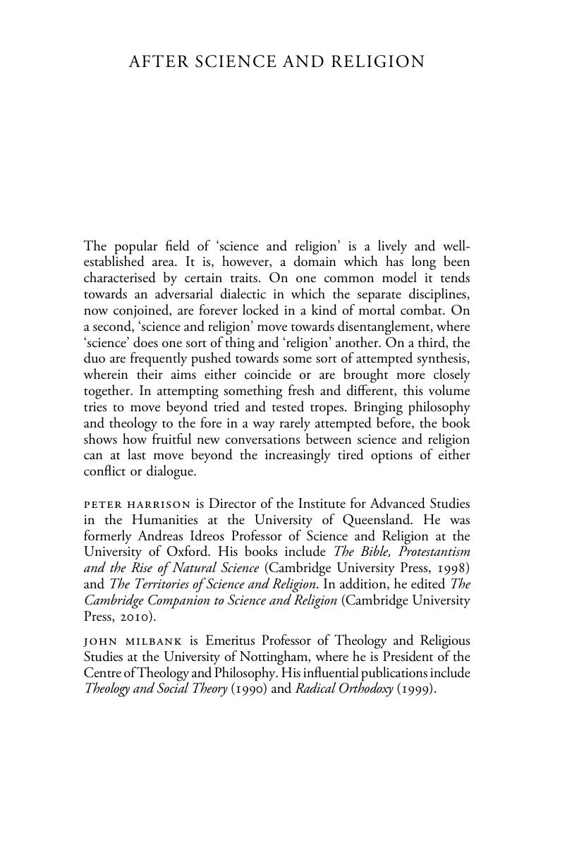 After Science and Religion: Fresh Perspectives from Philosophy and Theology by Peter Harrison (editor) John Milbank (editor)