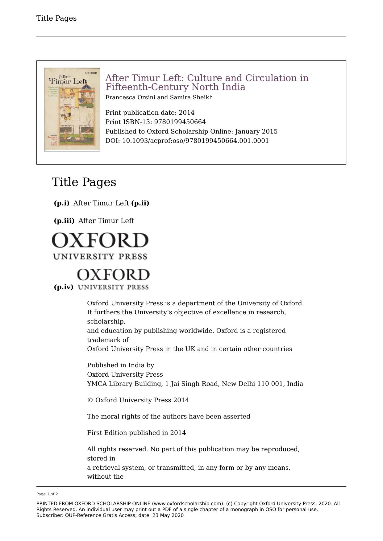 After Timur Left: Culture and Circulation in Fifteenth-Century North India by Francesca Orsini; Samira Sheikh