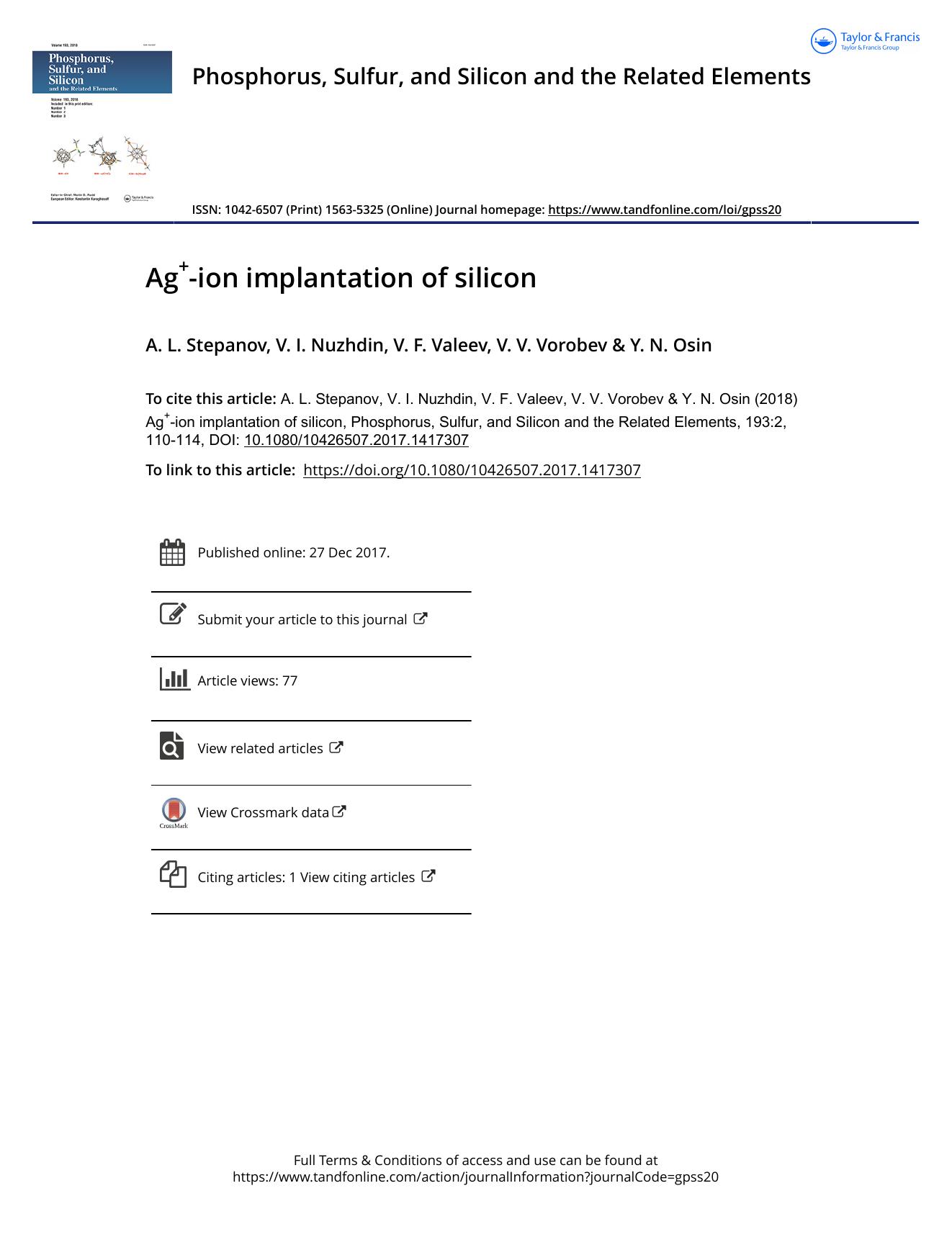 Ag+-ion implantation of silicon by A. L. Stepanov & V. I. Nuzhdin & V. F. Valeev & V. V. Vorobev & Y. N. Osin