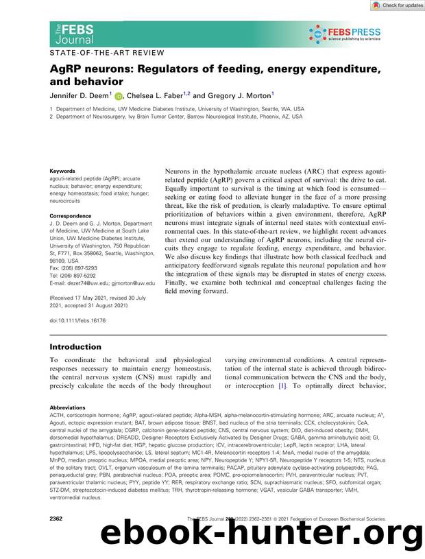 AgRP neurons: Regulators of feeding, energy expenditure, and behavior by Unknown