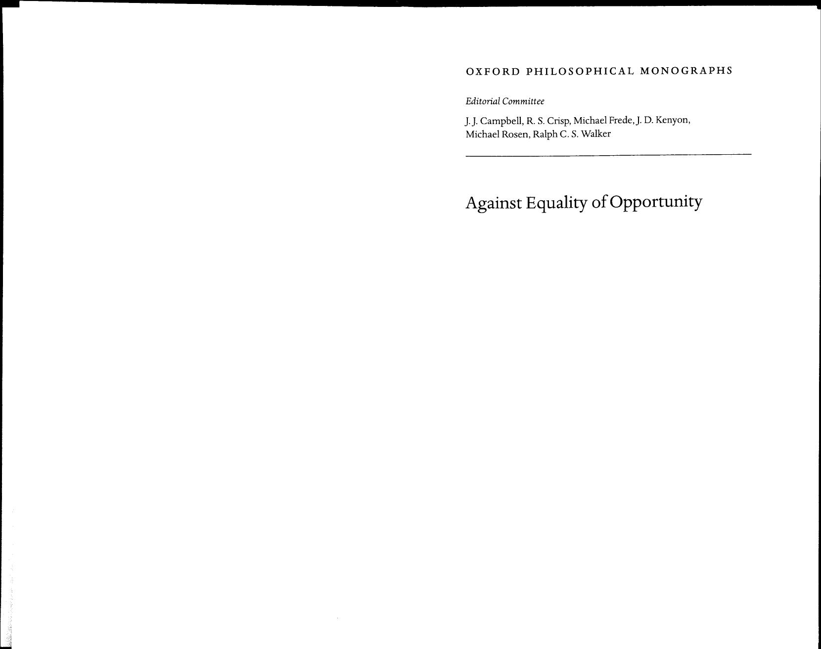Against Equality of Opportunity (Oxford Philosophical Monographs) by Matt Cavanagh