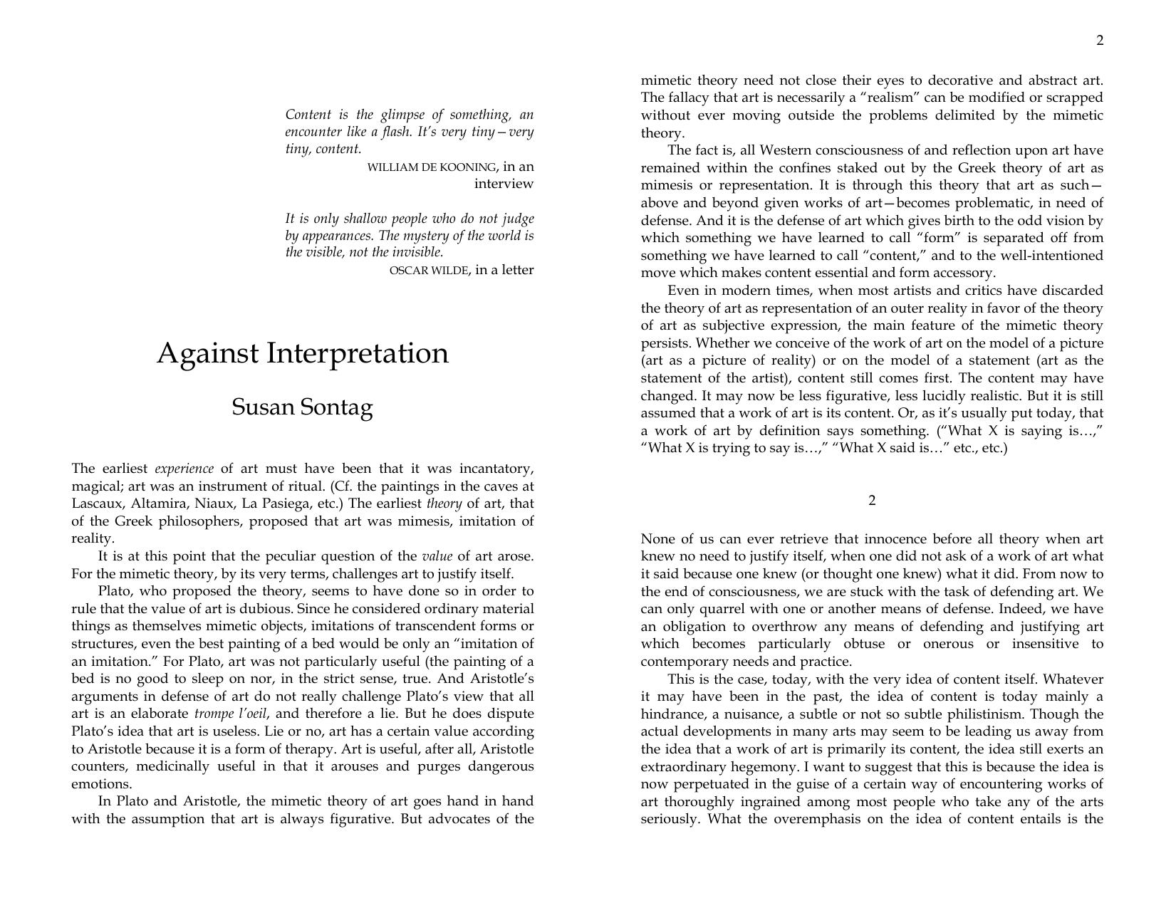 Against Interpretation by Susan Sontag