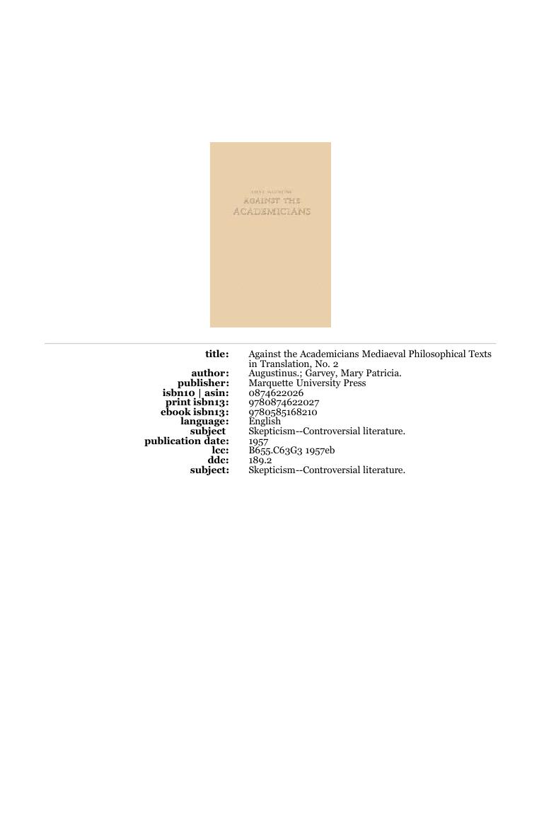 Against the Academicians by Saint Bishop of Hippo Augustine