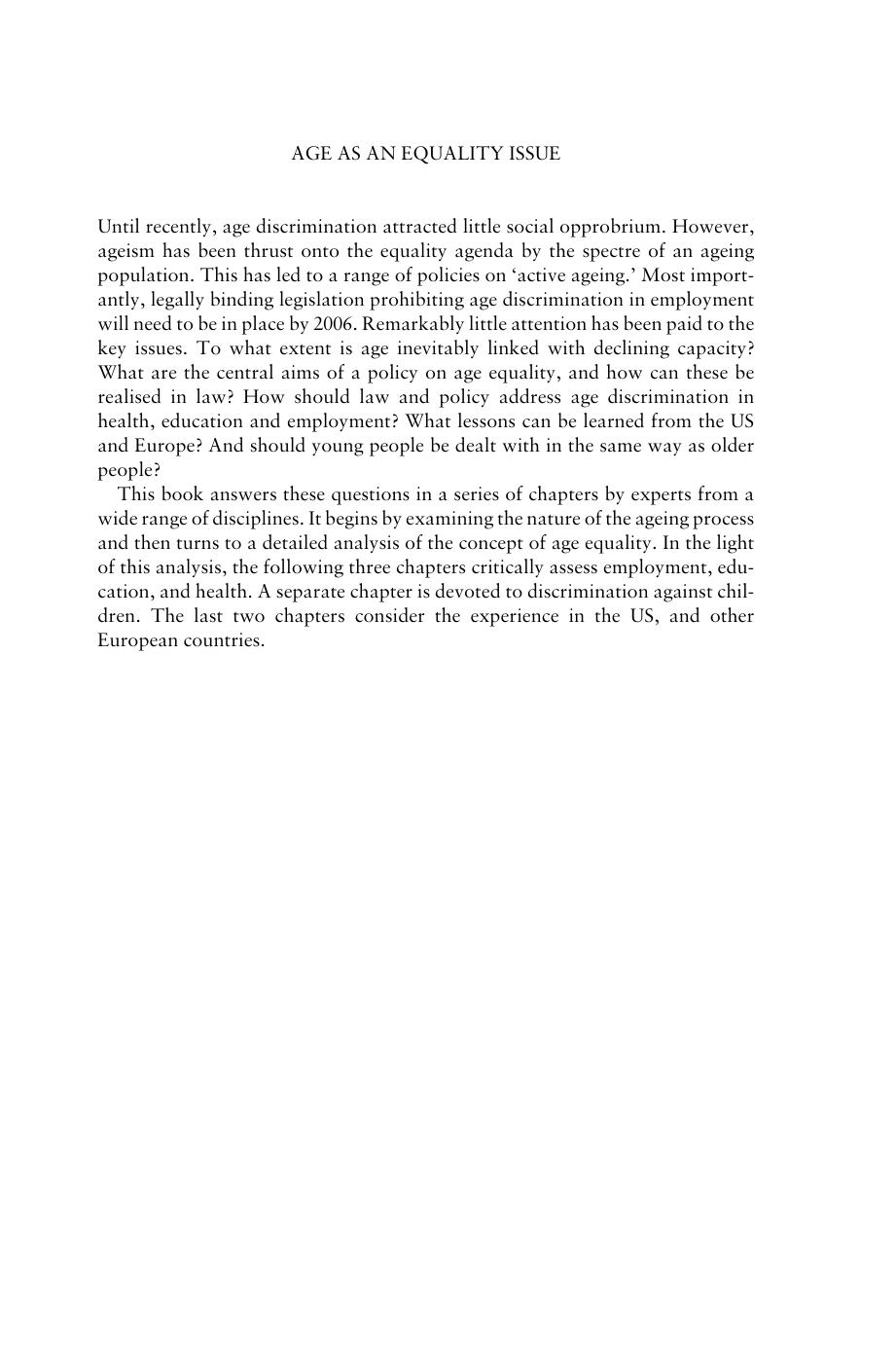 Age as an Equality Issue by Sandra Fredman Sarah Spencer