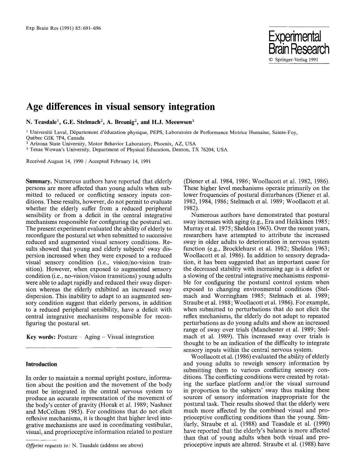 Age differences in visual sensory integration by Unknown