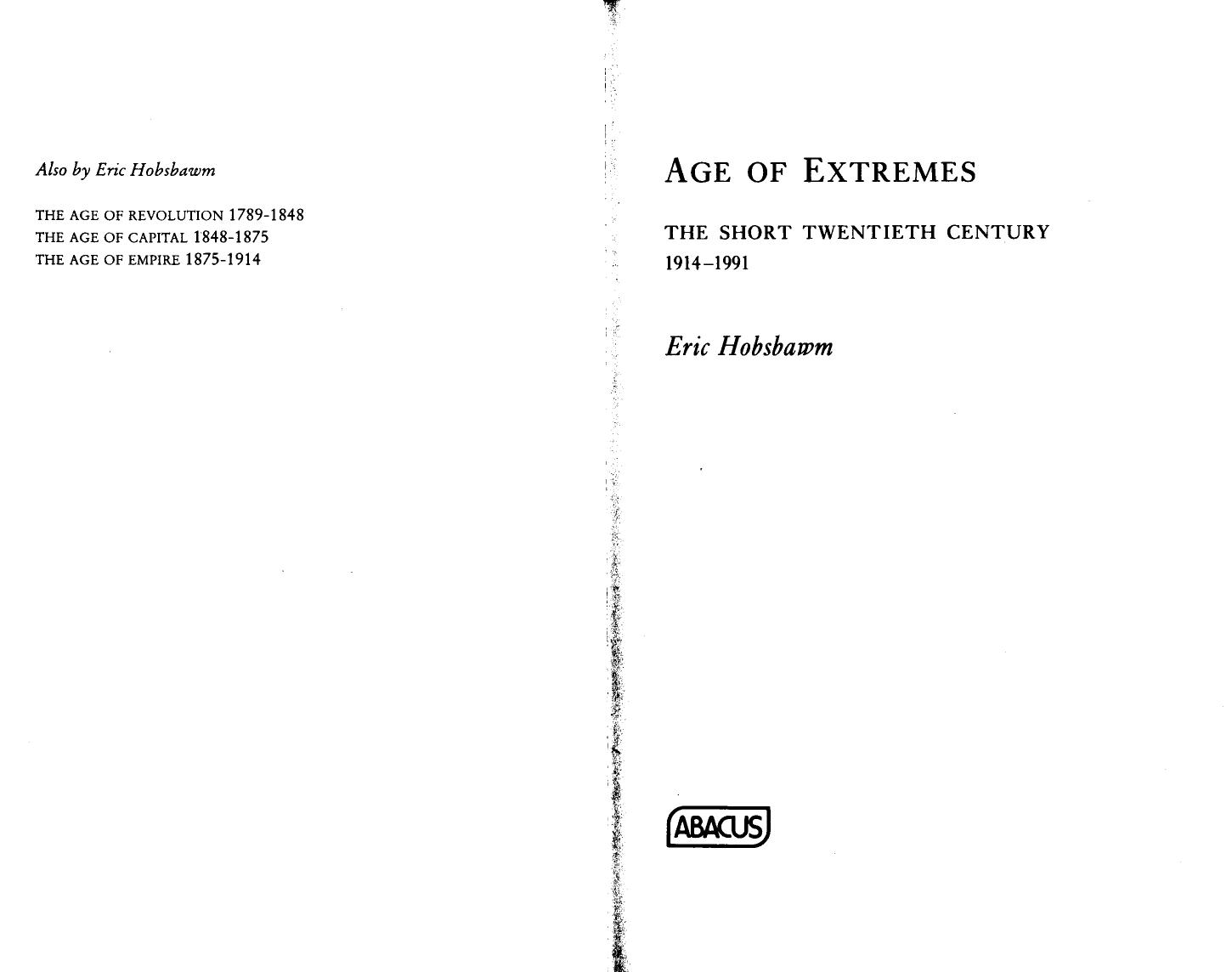 Age of Extremes by Eric J. Hobsbawm