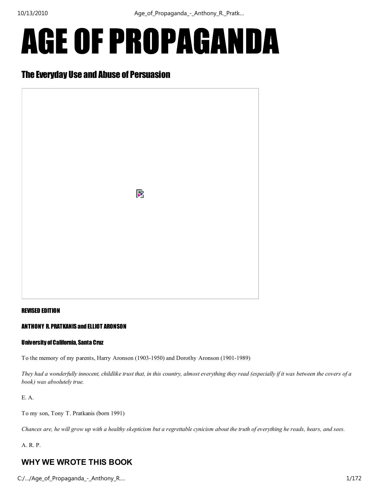 Age of Propaganda: The Everyday Use and Abuse of Persuasion by Anthony Pratkanis